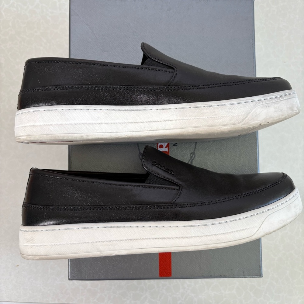 Prada Women's Black Leather Slip-On Loafers - Picture 7 of 10